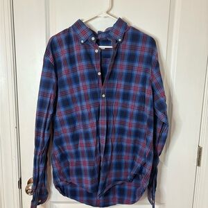 Men's Blue and Red Plaid Shirt